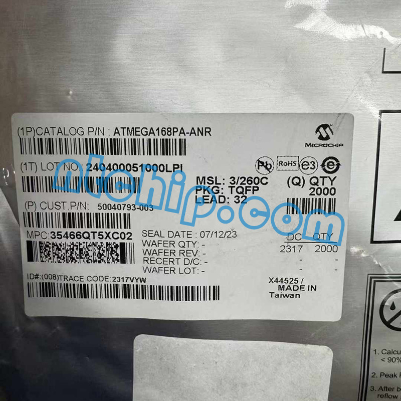 Microchip Technology ATMEGA168PA-ANR Package Original Label Microchip Technology ATMEGA168PA-ANR Package Original Label