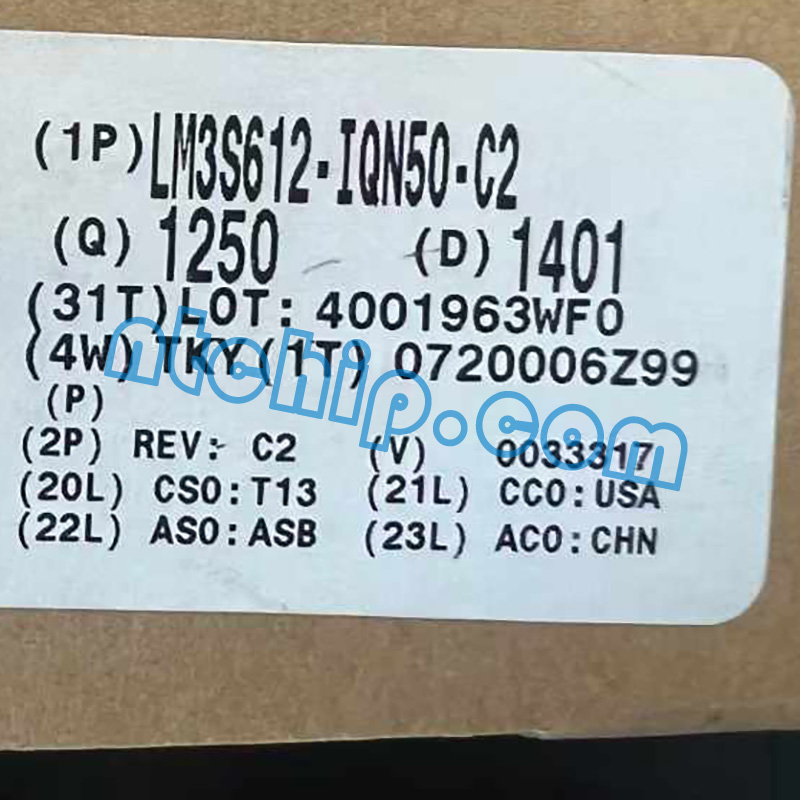 Texas Instruments LM3S612-IQN50-C2 Package Original Label