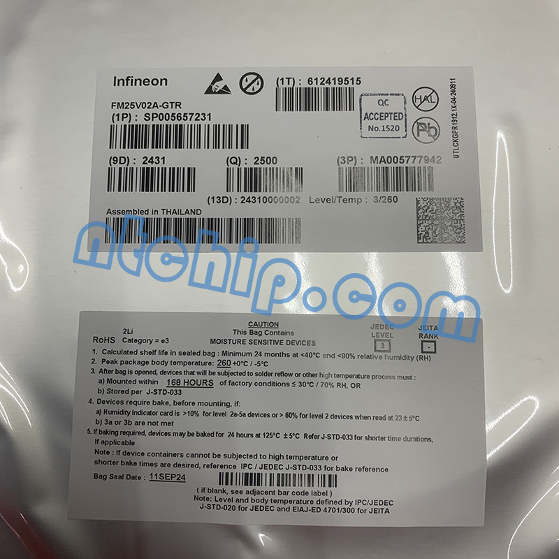 Infineon Technologies FM25V02A-GTR Original package label picture