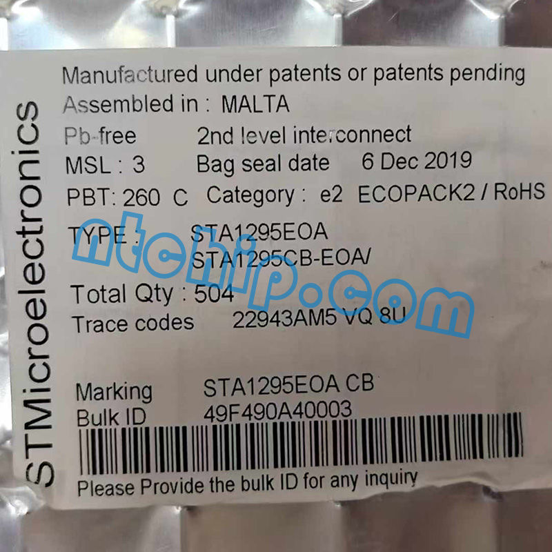 STMicroelectronics STA1295EOA Package Original Label