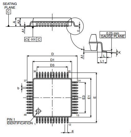 STMicroelectronics STM32F100C4T6A Package Diagrams