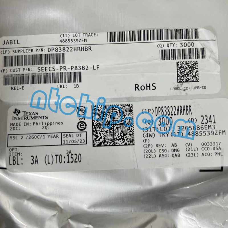 Texas Instruments DP83822HRHBR Original Reel Label