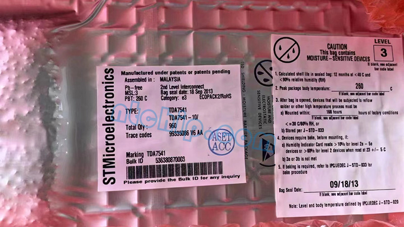 STMicroelectronics TDA7541 Original Package Label STMicroelectronics TDA7541 Original Package Label