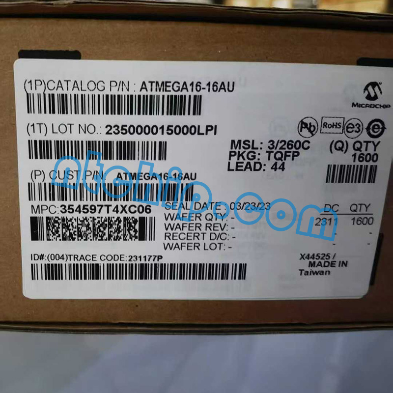 Microchip Technology ATMEGA16-16AU original package label Microchip Technology ATMEGA16-16AU original package label