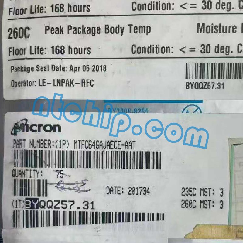 Micron Technology MTFC64GAJAECE-AAT original package label Micron Technology MTFC64GAJAECE-AAT original package label