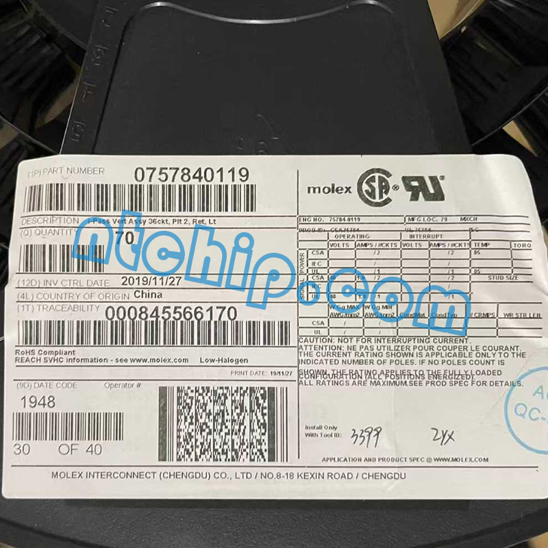 Molex 0757840119  original reel label