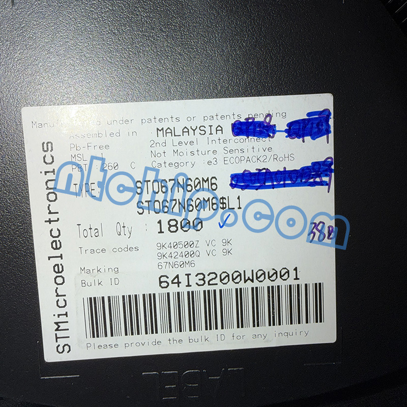 STMicroelectronics STO67N60M6 original reel label
