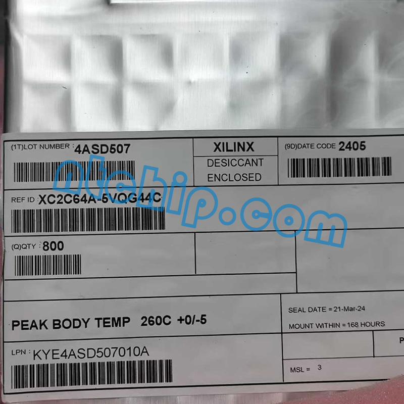 Xilinx XC2C64A-5VQG44C original package label Xilinx XC2C64A-5VQG44C original package label