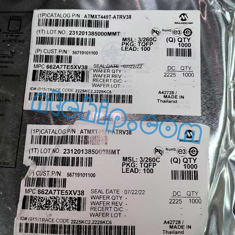 Microchip Technology ATMXT449T-ATRV38 original package label