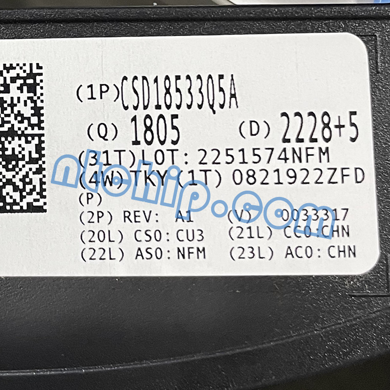 Texas Instruments CSD18533Q5A original reel label
