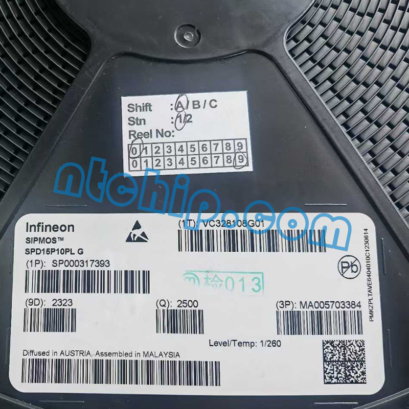 Infineon Technologies SPD15P10PLG original reel label