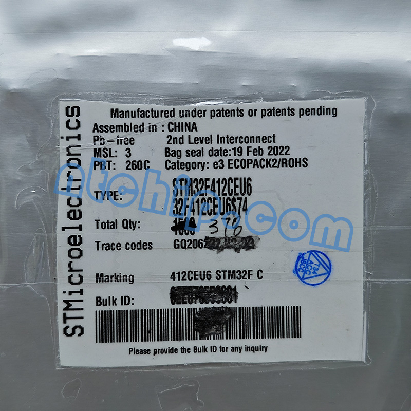 STMicroelectronics STM32F412CEU6 original package label