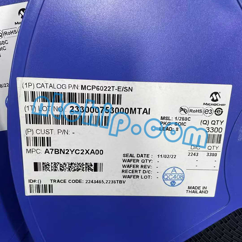 Microchip Technology MCP6022T-E/SN Original Reel Label