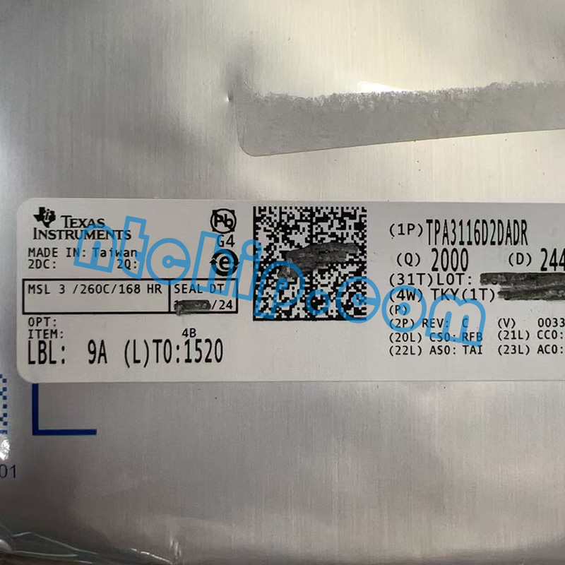 Texas Instruments TPA3116D2DADR package label Texas Instruments TPA3116D2DADR package label