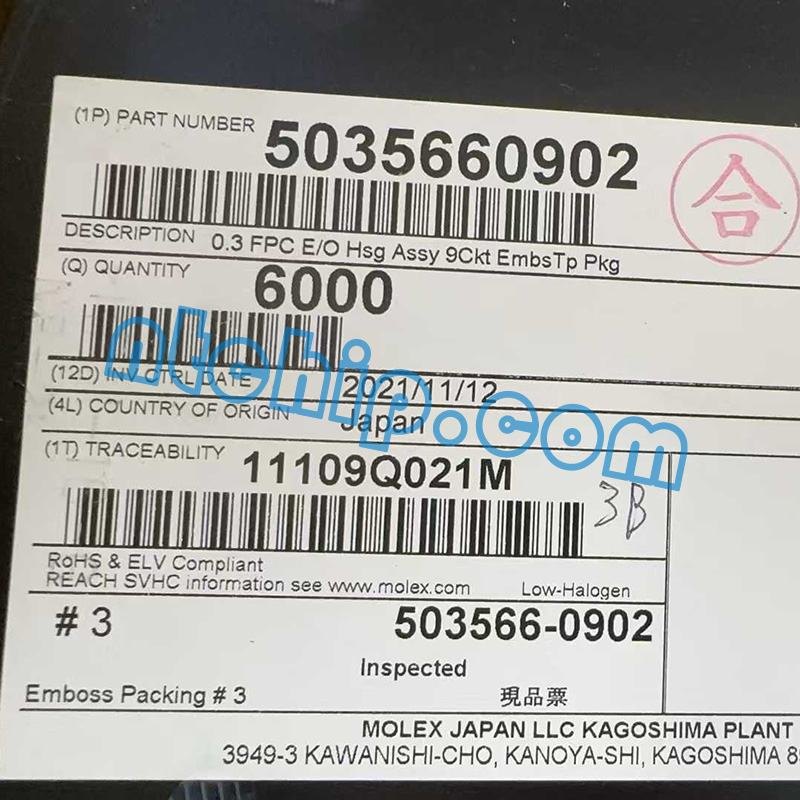 Molex 503566-0902 Original Reel Label