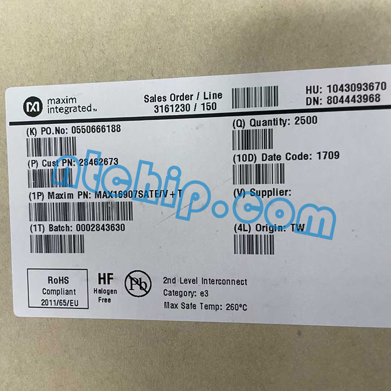 Maxim Integrated MAX16907SATE/V+T package label Maxim Integrated MAX16907SATE/V+T package label