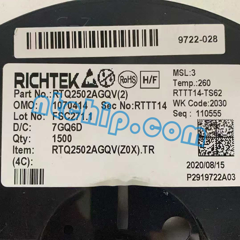 Richtek RTQ2502AGQV reel label