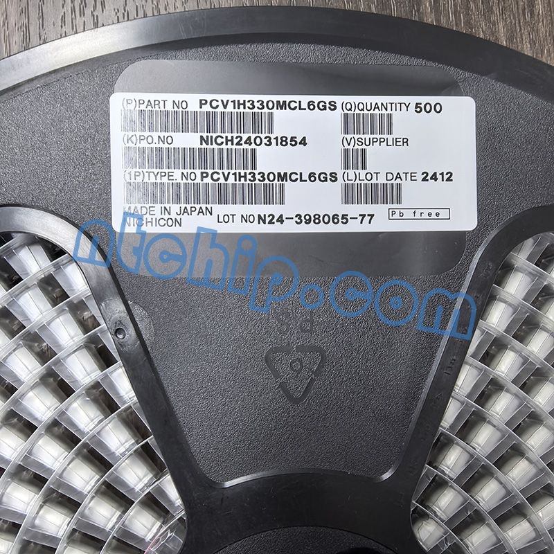 Nichicon PCV1H330MCL6GS reel label