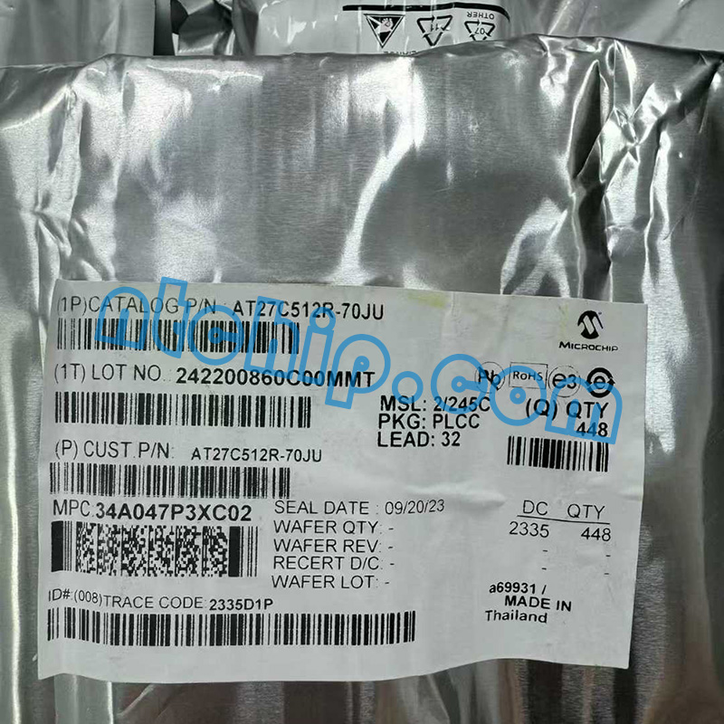 Microchip Technology AT27C512R-70JU original package label
