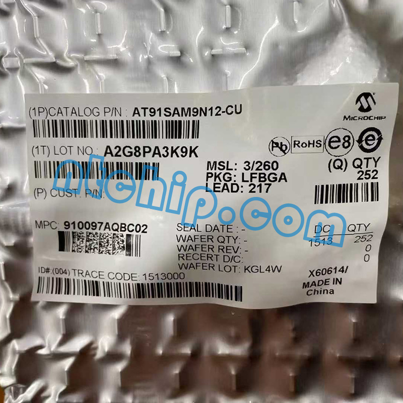 Microchip Technology AT91SAM9N12-CU package label Microchip Technology AT91SAM9N12-CU package label