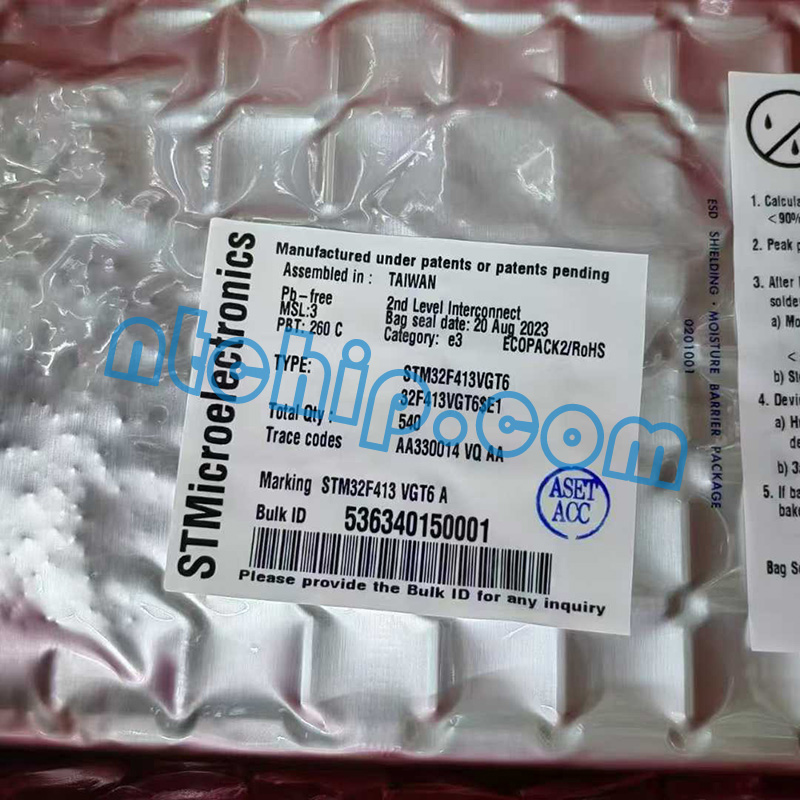 STMicroelectronics STM32F413VGT6 package label STMicroelectronics STM32F413VGT6 package label