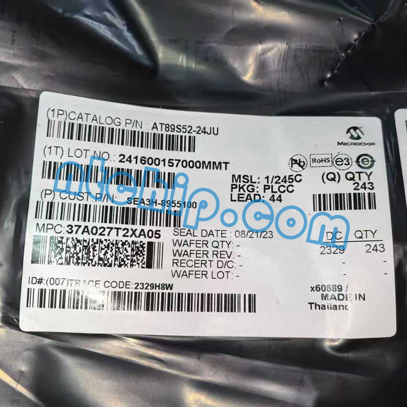 Microchip Technology AT89S52-24JU package original label