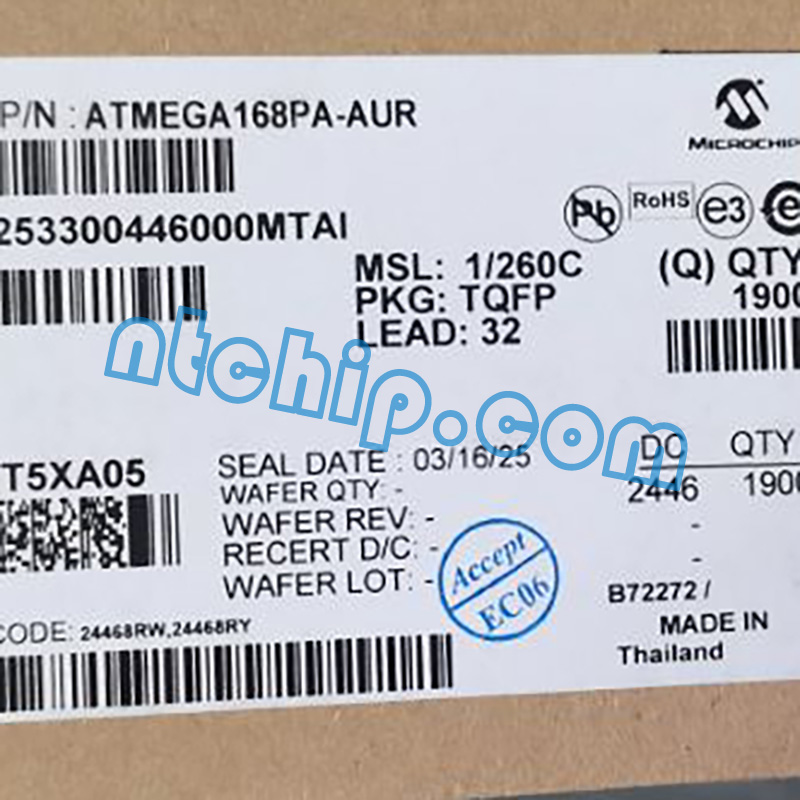 Microchip Technology ATMEGA168PA-AUR original package label