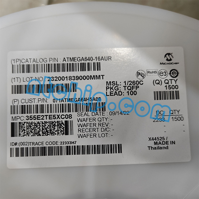 Microchip Technology ATMEGA640-16AUR original reel label