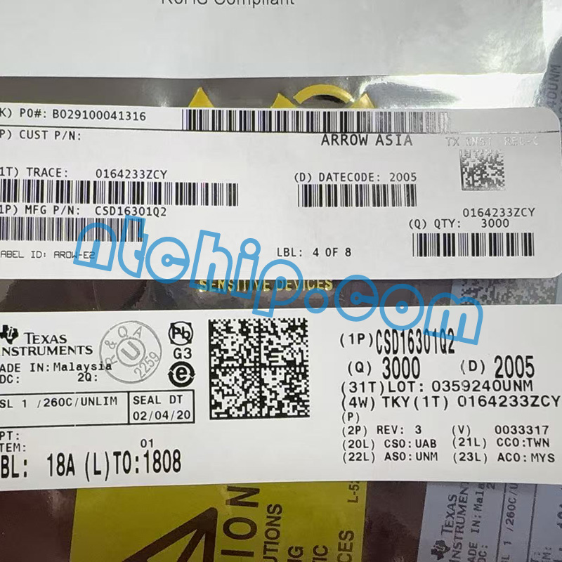Texas Instruments CSD16301Q2 original package label
