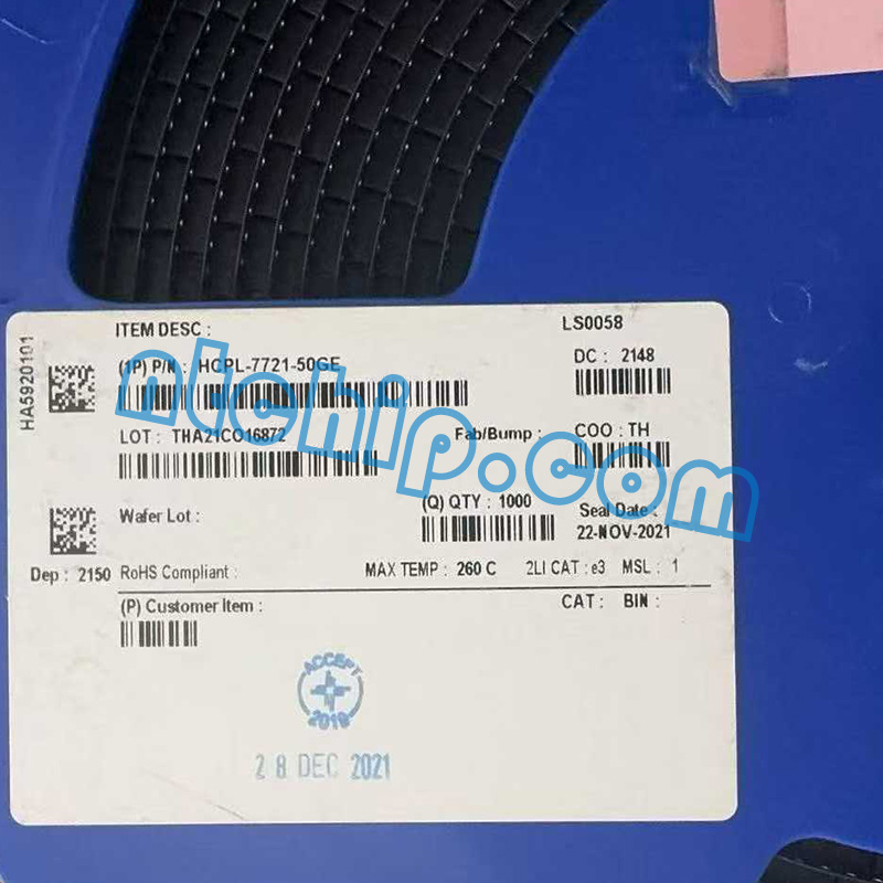 Avago Technologies (Broadcom) HCPL-7721-50GE original reel label