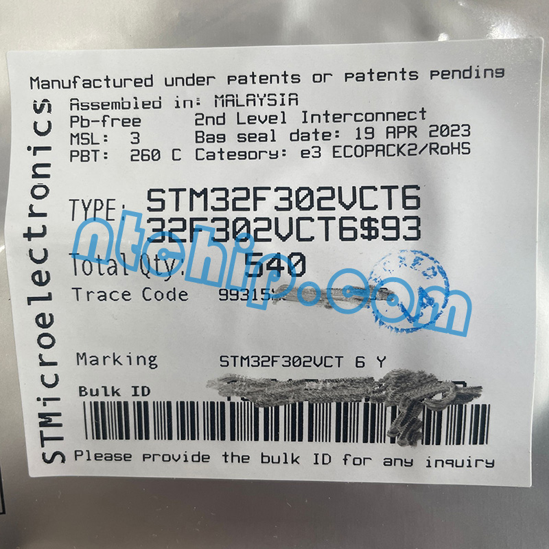 STMicroelectronics STM32F302VCT6 original package label