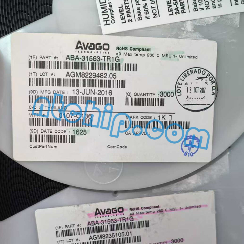 Avago Technologies (Broadcom) ABA-31563-TR1G original reel label