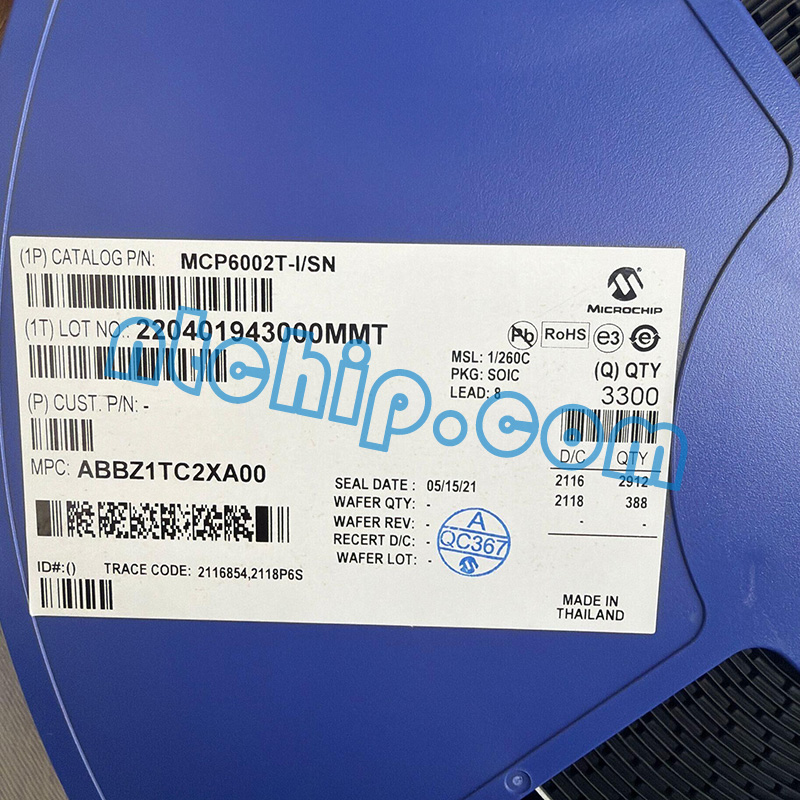 Microchip Technology MCP6002T-I/SN original reel label