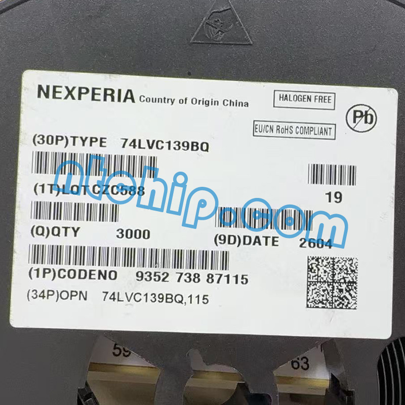 Nexperia 74LVC139BQ,115 original reel label Nexperia 74LVC139BQ,115 original reel label