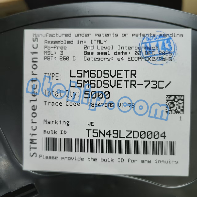 STMicroelectronics LSM6DSVETR original reel label