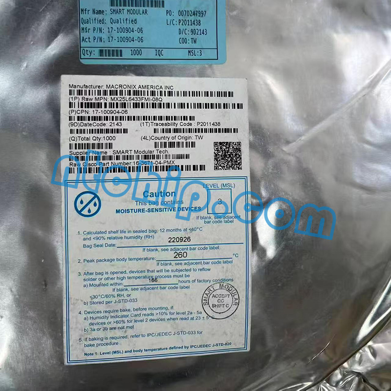 Macronix MX25L6433FMI-08Q original reel label