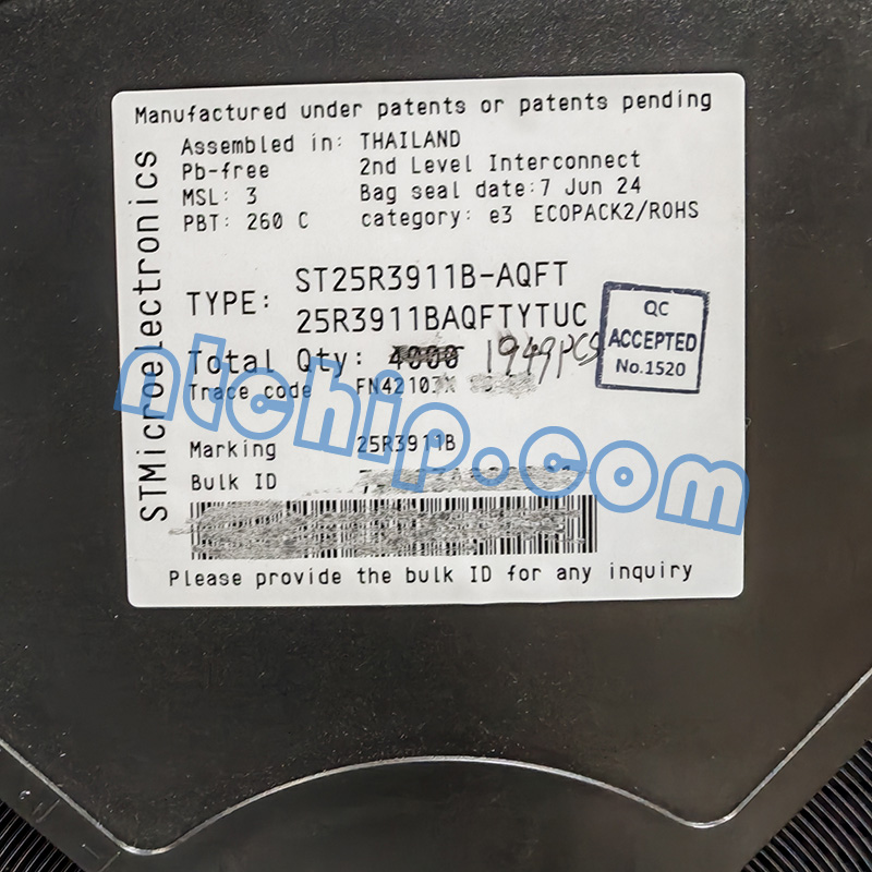 STMicroelectronics ST25R3911B-AQFT original reel label