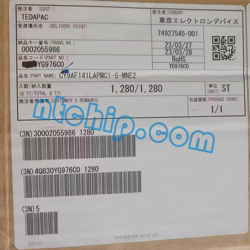 Infineon Technologies CY9AF141LAPMC1-G-MNE2 original package label