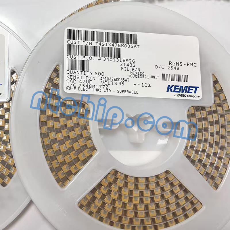 KEMET T491X476K035AT original reel label