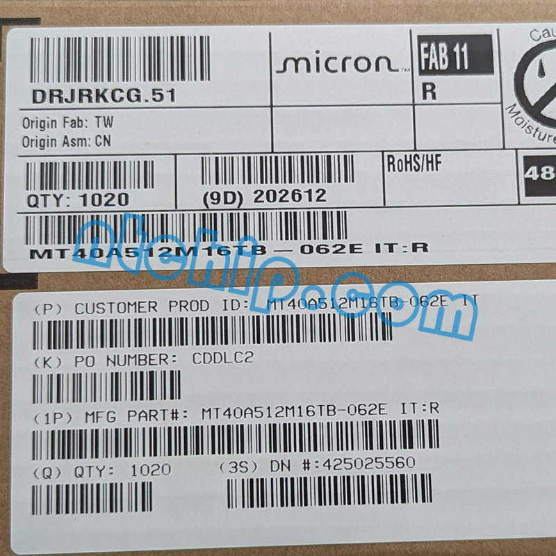 Micron Technology MT40A512M16TB-062E IT:R original package label