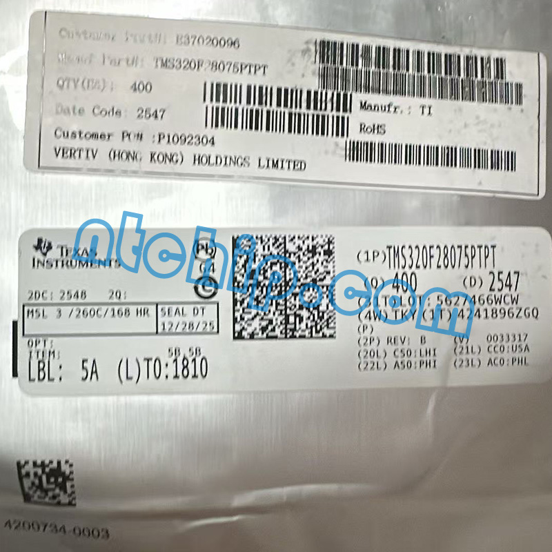 Texas Instruments TMS320F28075PTPT original package label