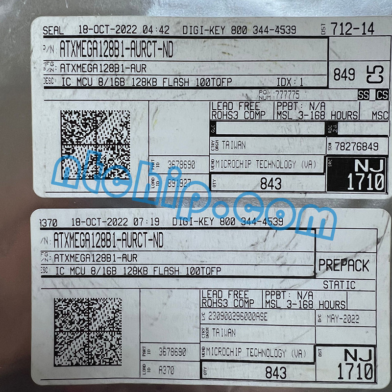 Microchip Technology  ATXMEGA128B1-AUR original package label