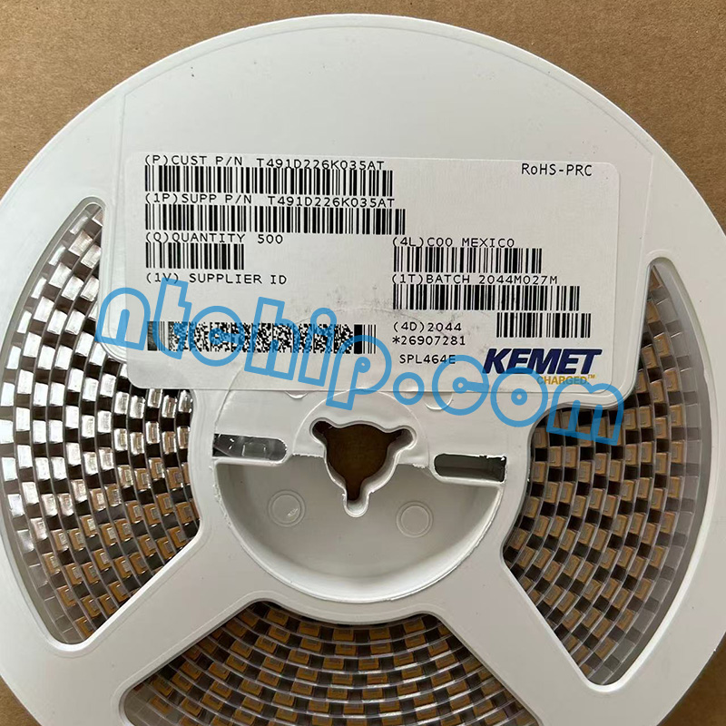 Kemet T491D226K035AT original reel label