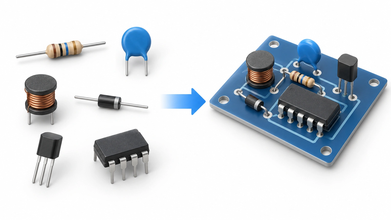 Electronic components arranged into a circuit