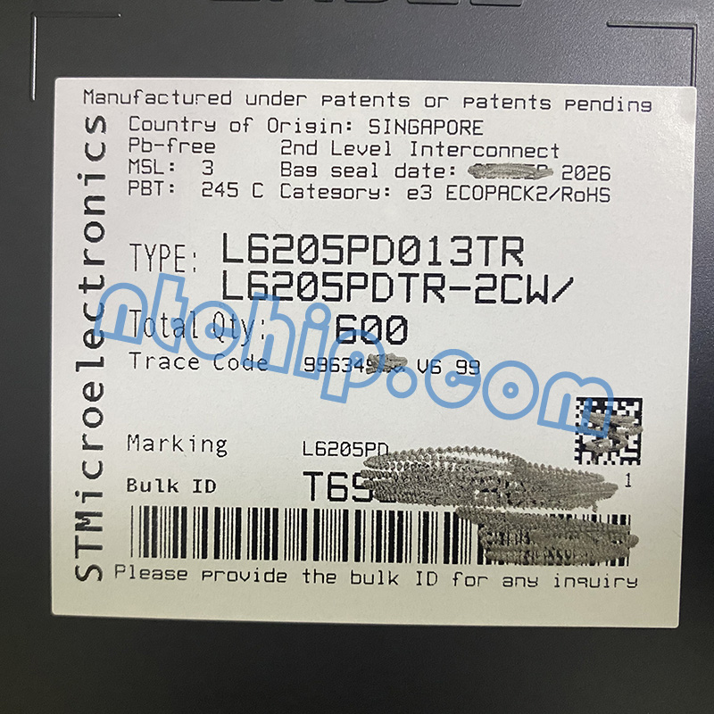 STMicroelectronics L6205PD013TR reel label