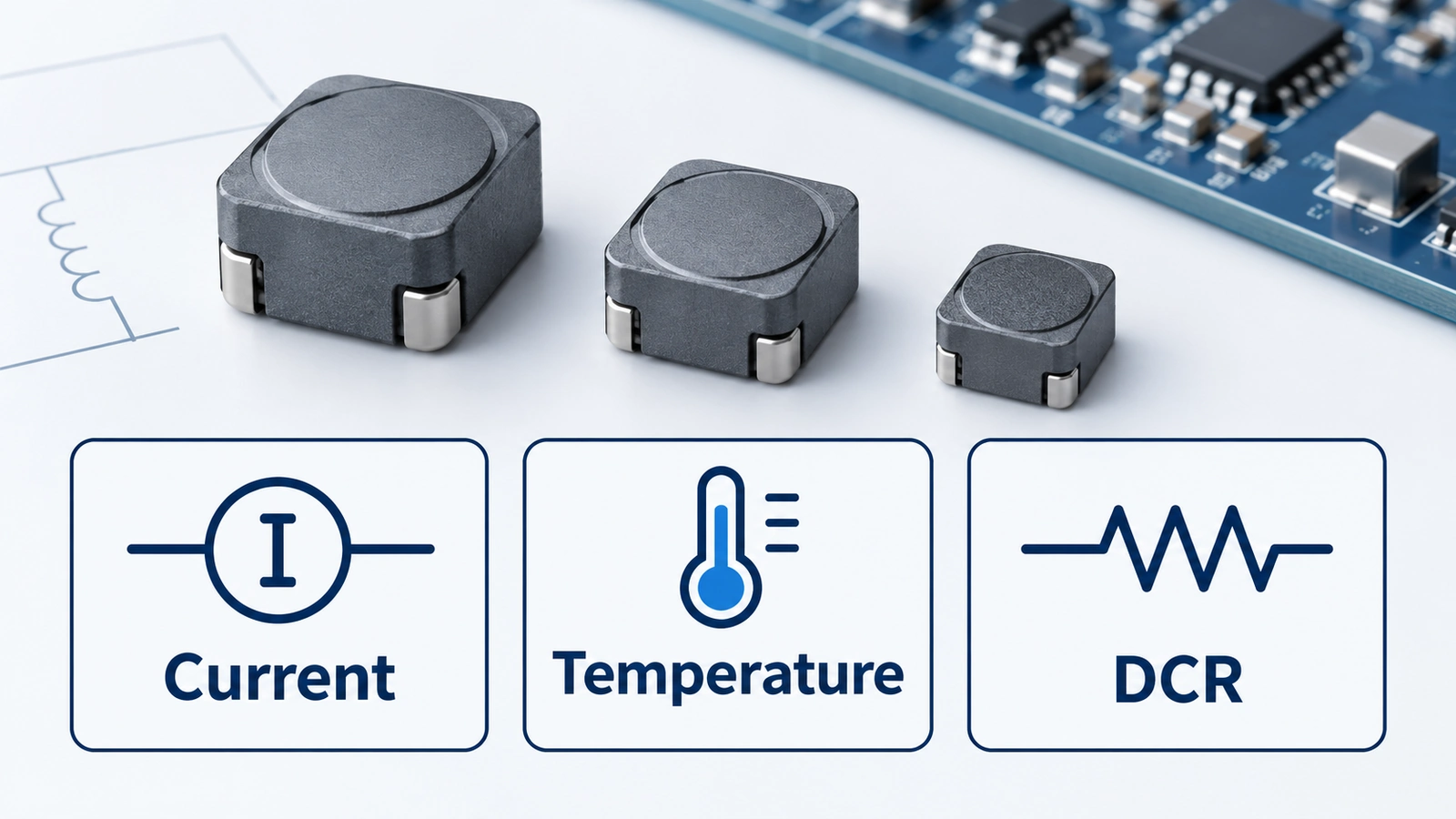 Power inductors beside specification comparison cards Power inductors beside specification comparison cards
