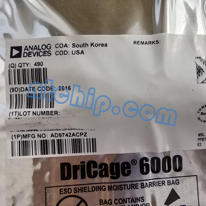 Analog Devices Inc. AD9742ACPZ package label