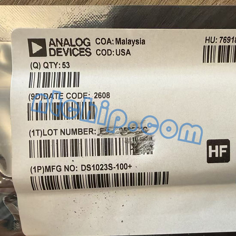 Analog Devices Inc.  DS1023S-100+ package label