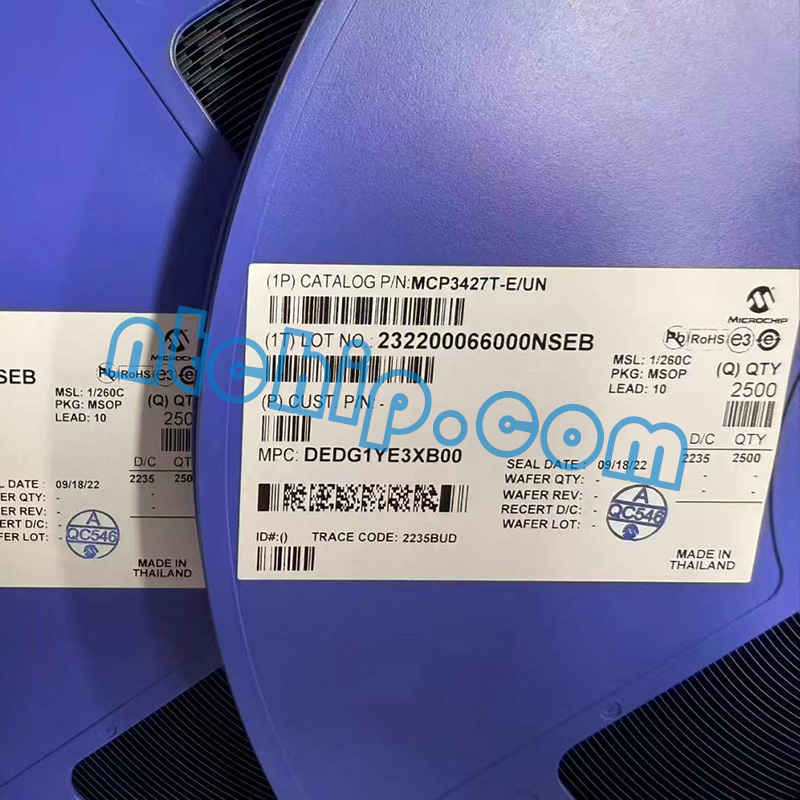 Microchip Technology MCP3427T-E/UN reel label