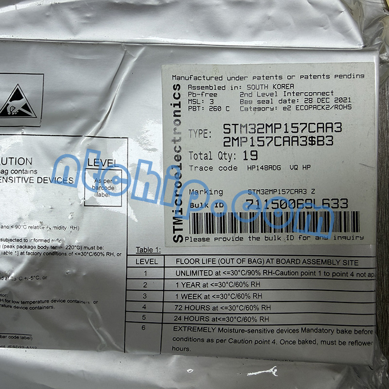 STMicroelectronics STM32MP157CAA3 package label